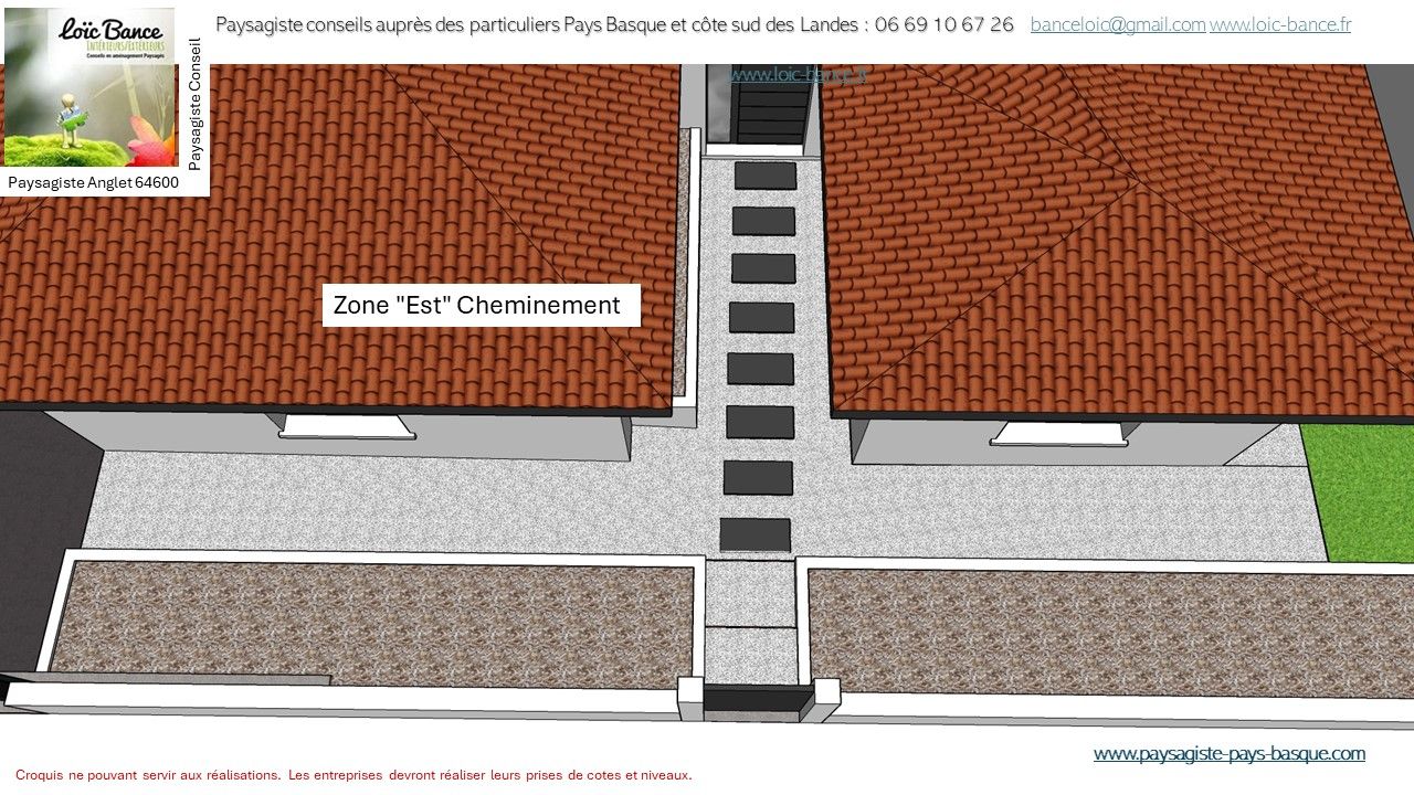 Paysagiste Anglet, Paysagiste conseils aux particuliers, cheminement entrée.