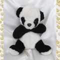 Doudou Peluche Ours Panda Assis Noir Et Blanc Nounours