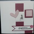 Carte d'anniversaire douce avec carrés festonnés et touche rétro pour bébé fille