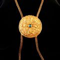 Khmer Gold Necklace Inlaid with an Emerald and Two Rubies