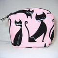 VENDU Petit Porte-Monnaie en Coton "Chats Noirs fond Rose" breloque chat