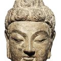 A very rare grey limestone head of Buddha Shakyamuni, Tang Dynasty, Longmen Caves, 7th century AD