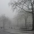 Du brouillard sur le mail François Mitterrand à Rennes le 23 janvier 2016 