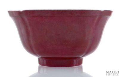 A very rare imperial ruby-enameled quadrilobed bowl, China, Yongzheng six-character mark in underglaze blue within a double circ