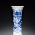 A Transitional blue and white vase of trumpet form, 17th century