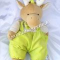 Doudou Peluche Range Pyjama Renne Cerf Beige Ecru Vert Babysun