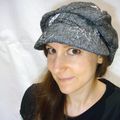 VENDUE Casquette Bérêt Gavroche Femme 55-56 cm en Tweed Gris Chiné rebrodé de Sequins Argentés !!