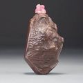 An inscribed limonite 'Guanyin' snuff bottle. Jiang Pu, dated 1760, probably a gift to the Qianlong emperor
