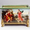 A Charles X rectangular tole jardiniere decorated on all faces with classical scenes. France, ca 1825