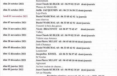 PROGRAMME DES RANDOS 4ème trimestre 2020