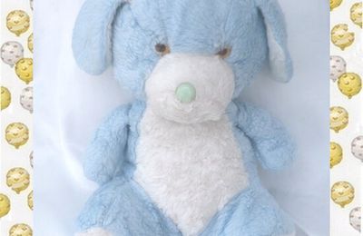 Doudou Peluche Vintage Chien Bleu Et Blanc Truffe Bleue Yeux Marron Clair 35 cm