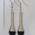 Boucles d'Oreilles Style Tibétain Ghoka Perle Onyx Noir Argent du Tibet