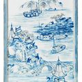 A blue and white and copper-red 'landscape' plaque, Kangxi period (1662-1722)