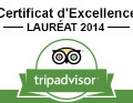 Certificat d'Excellence 2014 de Tripadvisor pour le Domaine des Remparts