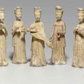 A group of nine straw-glazed female musicians and attendants, Sui dynasty (581-618)  