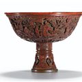 A carved cinnabar lacquer  stembowl. Ming Dynasty, 16th century