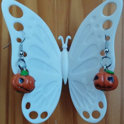 #Bijoux : Boucles d'oreille Fimo : Citrouille d'Halloween