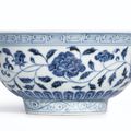 A fine blue and white ‘Lotus scroll’ bowl, Mark and period of Xuande (1426-1435)