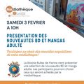 A LA MEDIATHEQUE PLURIELLE DE SAINT-ALBAN DE VAREZE - VERNIOZ, LE 3 FEVRIER PROCHAIN PRESENTATION DE BD & MANGA ADULTE :