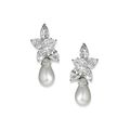 A pair of fine natural pearl and diamond earrings
