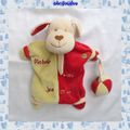 Doudou Peluche Plat Marionnette Chien Vert Et Rouge Ballon Accroché BabyNat 