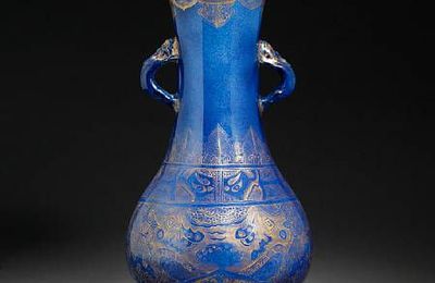 A powder-blue-glazed and gilt pear-shaped vase, Kangxi