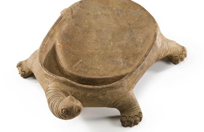 A tortoise-shaped pottery ink stone, Han–Tang dynasty (206 BC-907 AD)