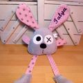 Doudou lapin gris rose - personnalisé