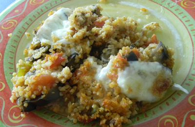 Gratin d'Ebly à la tomate, aubergine et mozzarella