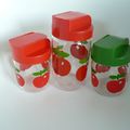 3 pots à condiments pommes rouge vintage Henkel