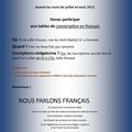 VERVIERS : Juillet et Aout "TABLES DE CONVERSATION EN FRANCAIS" 