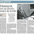 MORT DE DUMAYET, "PIONNIER" ET "DINOSAURE" DE LA TÉLÉ