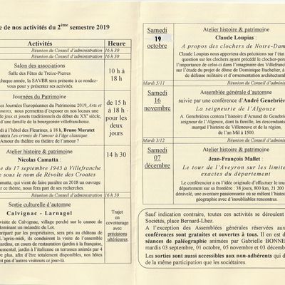 Programme second semestre 2019