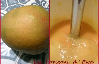 Compote de mangue, noix de pécan au caramel de fruits de la passion