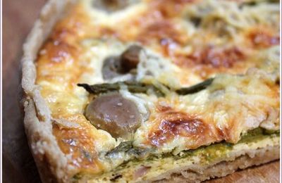 Quiche aux asperges, lardons & champignons