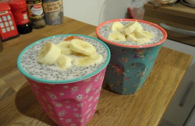Chia pudding au lait de coco, banane et abricot!