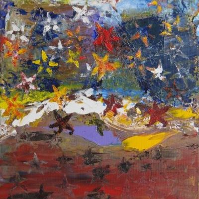 Le bal des étoiles (acrylique sur chassis entoilé; 65 cm x 54 cm , 2010, collection de l’artiste)