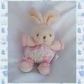 Doudou Peluche Mini Lapin Rose Corps Fleur Rose Et Vert Lilirose Kaloo