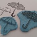 Gravure: tampon parapluie façon zentangle et abécédaire