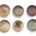 Five celadon-glazed bowls and an unglazed bowl, Probably Vietnam, ca. 16th-17th century