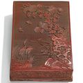 A cinnabar lacquer stationery box and cover, Ming dynasty, 16th century