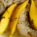 Cigale de mer laquée, carpaccio de mangue & bouillon de coriandre au yuzu