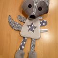 Doudou plat renard gris et blanc