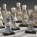 Eight painted gray pottery figures of attendants, Han dynasty  (206 BC - 220 AD)