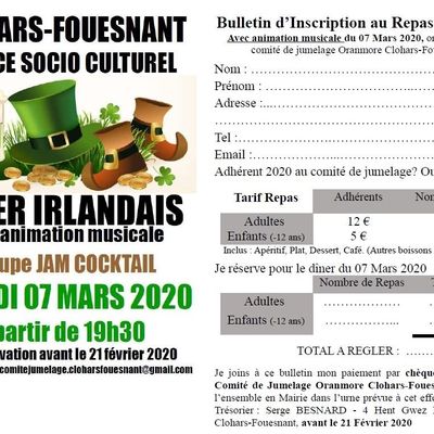 Repas de la Saint Patrick - 07/03/2020