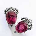 Collection of the Princess Doria Pamphilj. Pair of important 9.46 and 12.32 carats Burmese ruby and diamond earrings, circa 1840