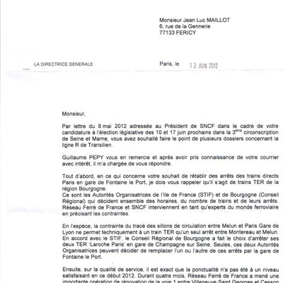 réponse da la SNCF au candidat