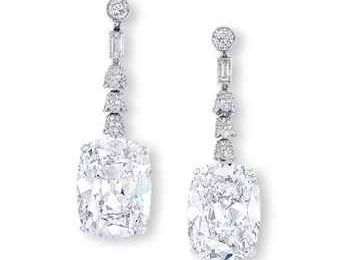 The Imperial Cushions. A spectacular pair of diamond ear pendants