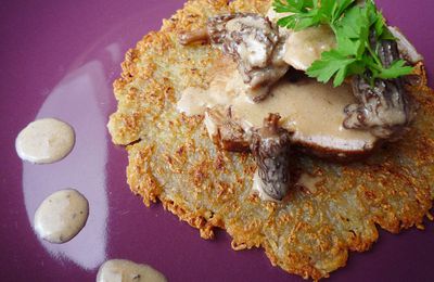 Filet mignon de porc au morilles et pommes Darphin