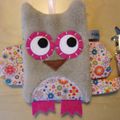 Doudou attache tétine hibou marron rose